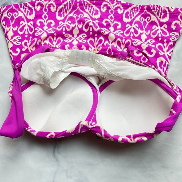 Athena Swim Molded Cup Bandini Tankini Top Size 32D Hot Pink Ikat Floral Modest - Picture 7 of 8